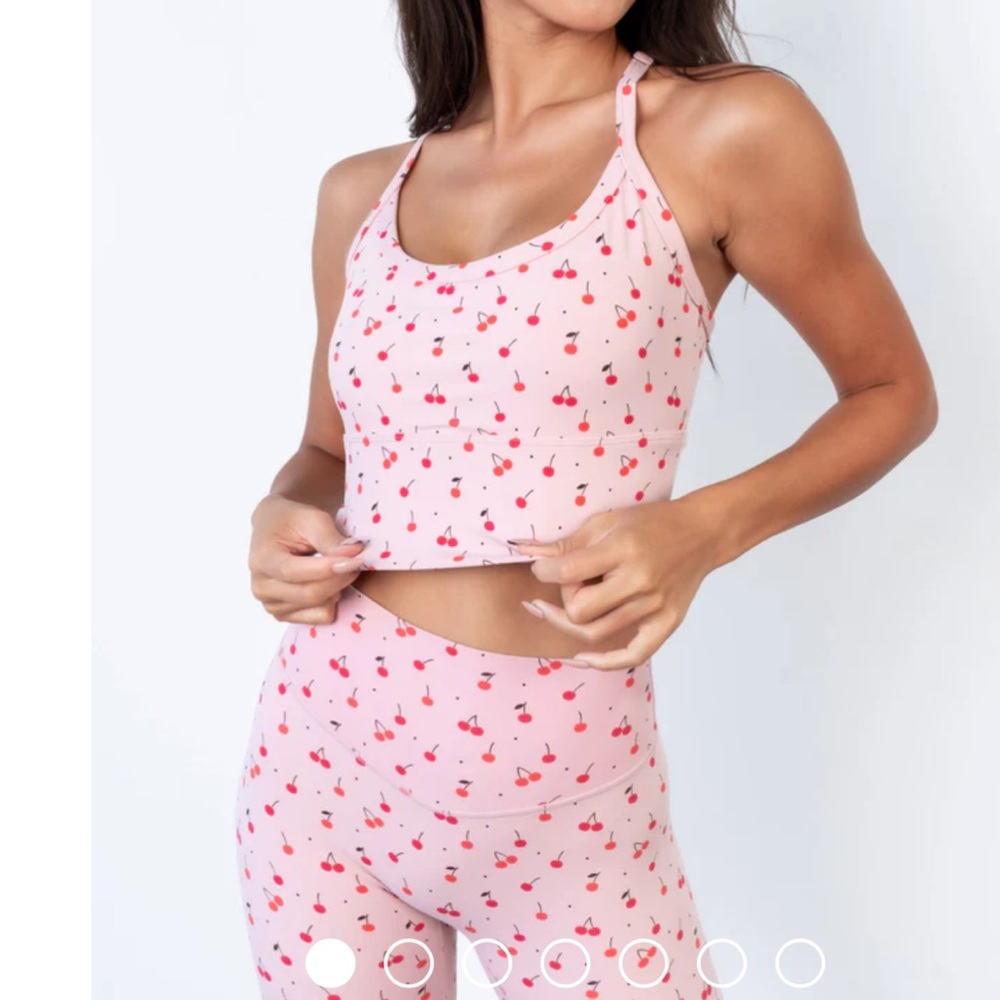 Cherry Print Pink Sports Bra